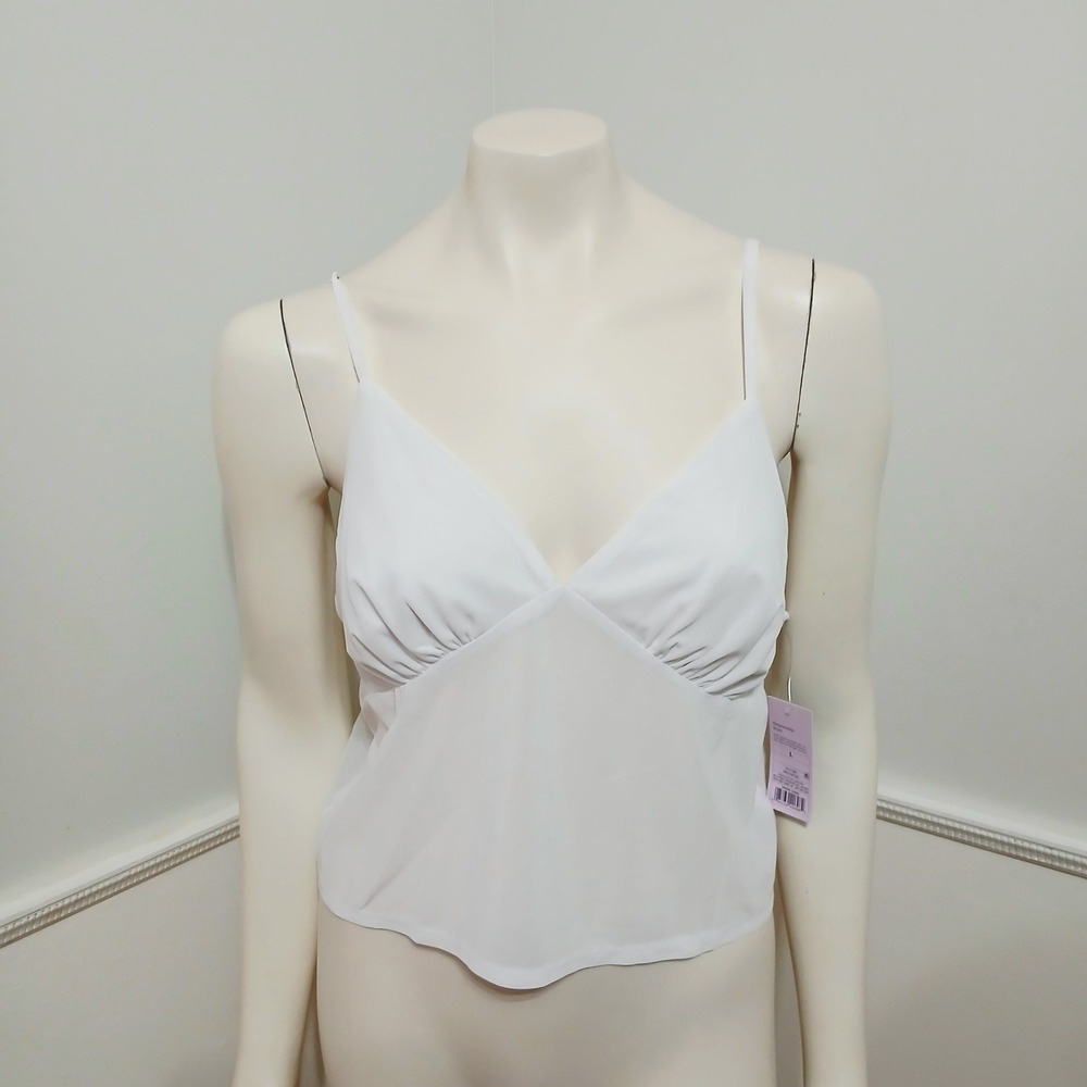 Wild Fable Womens White Ruched V-Neck Tie-Back Mesh Camisole Top Large NWT